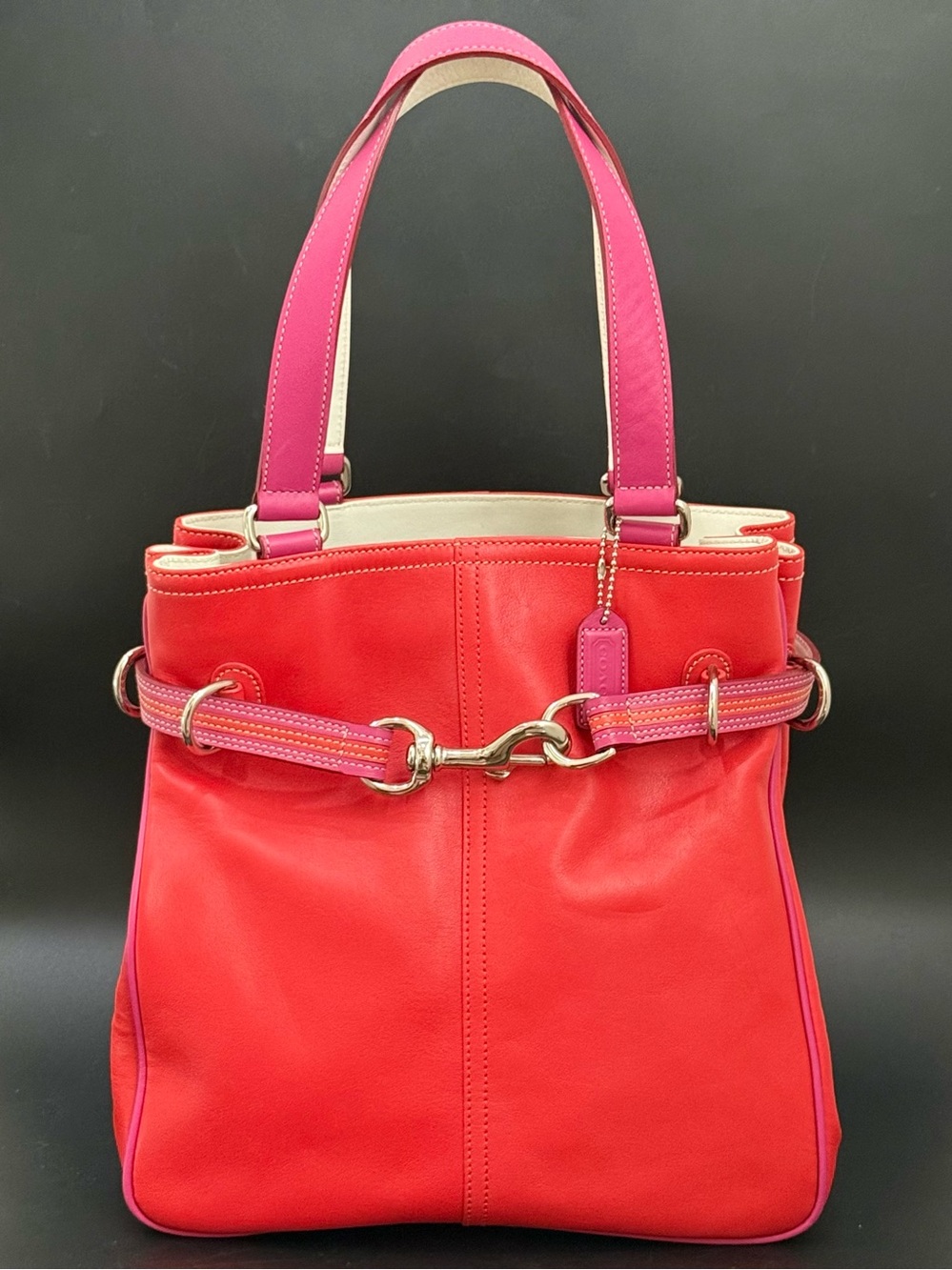 Rare Vintage Authentic COACH 9286 Leather Red-Orange/Pink Hampton Carryall Tote